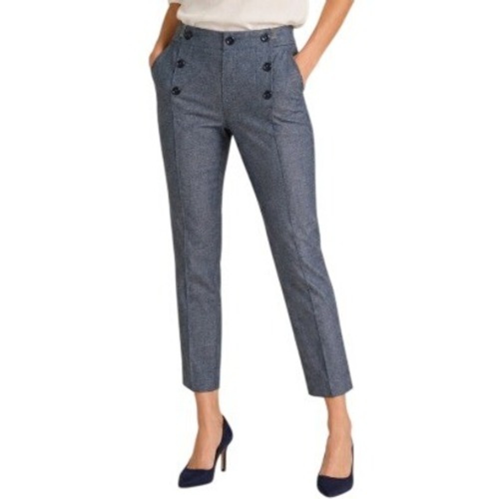 Banana Republic Chambray Sailor Sloan Ankle Pant 4 Blue Button Slim Fit Nautical